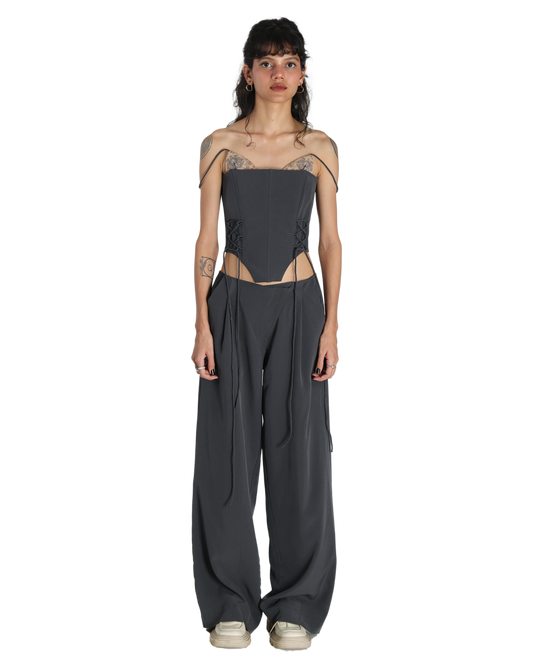 Bunny Ears Corset With Angle Fly Pants - Dark Grey