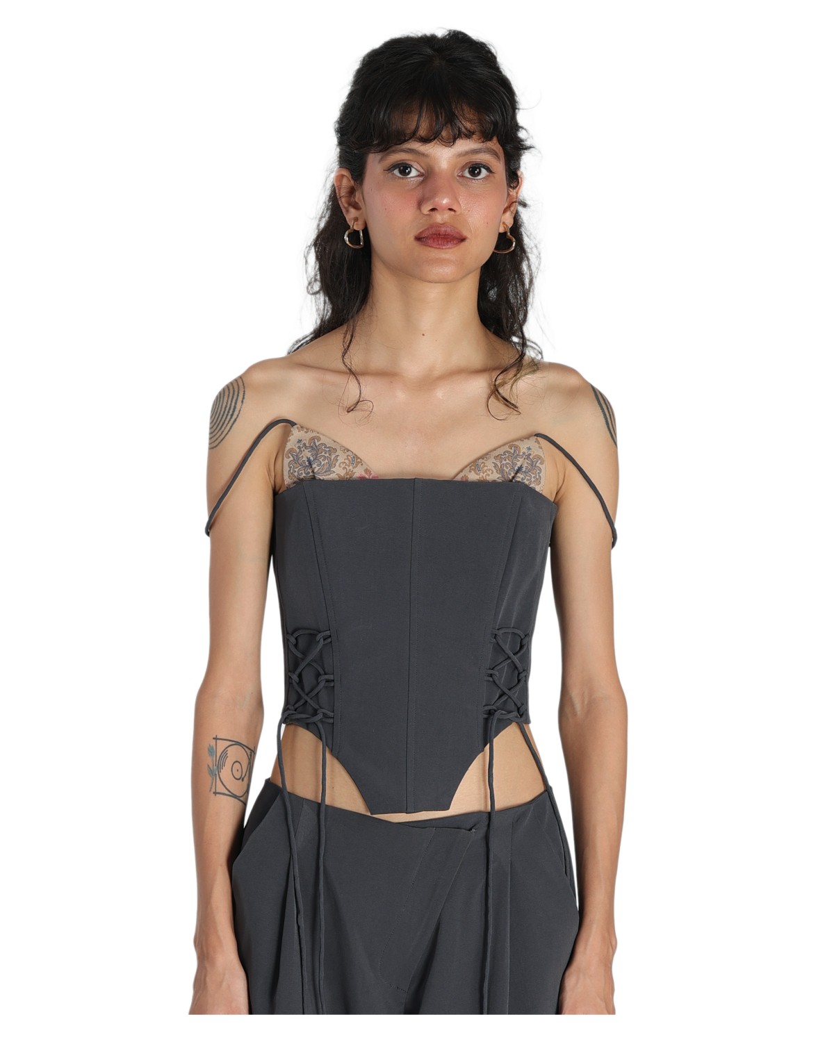 Bunny Ears Corset With Angle Fly Pants - Dark Grey