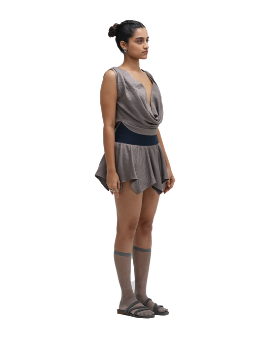 GREY COWL TOP WITH FLAIR SKIRT