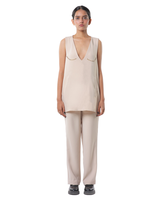Dot Dress With Pants - Cream