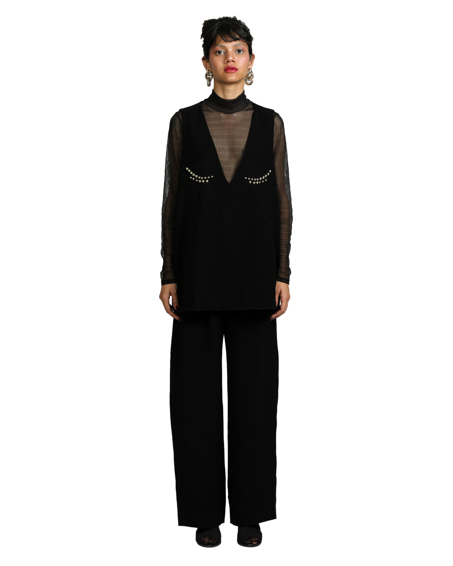 Dot Dress With Pants - Black