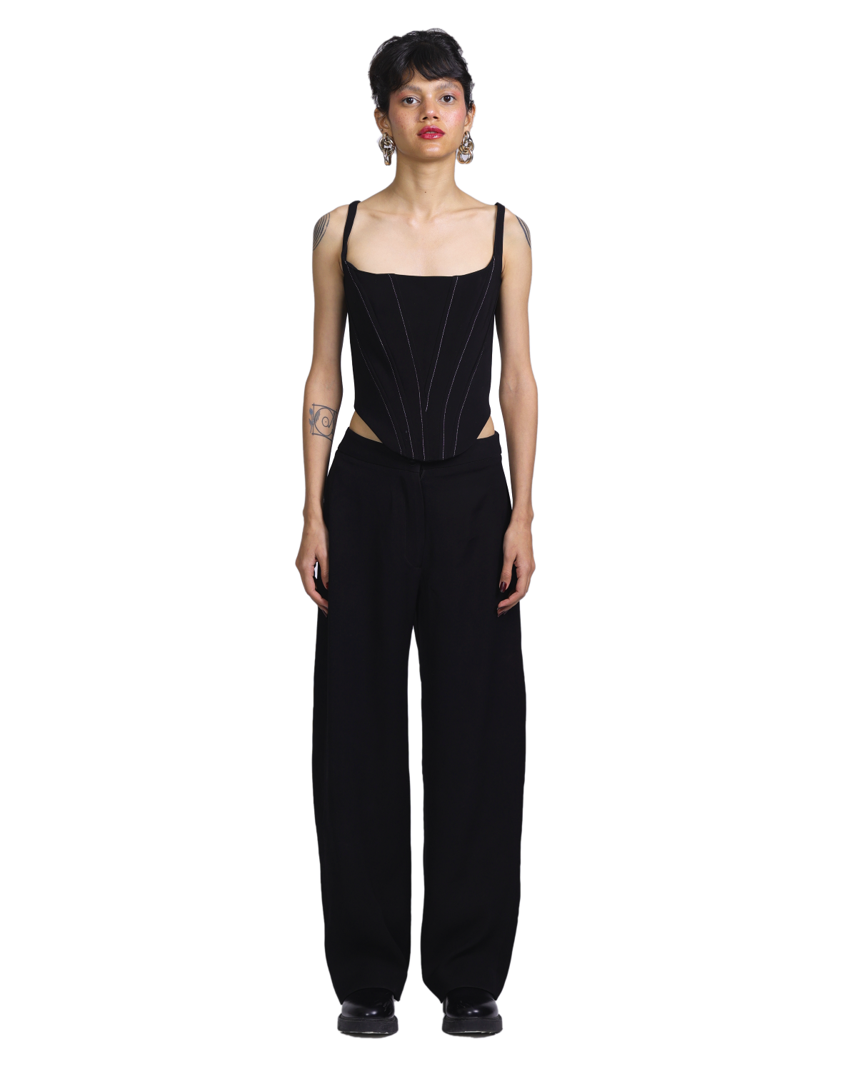 Knotty Corset With High Waisted Pants - Black
