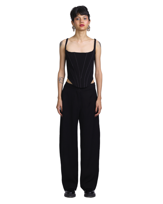 Knotty Corset With High Waisted Pants - Black