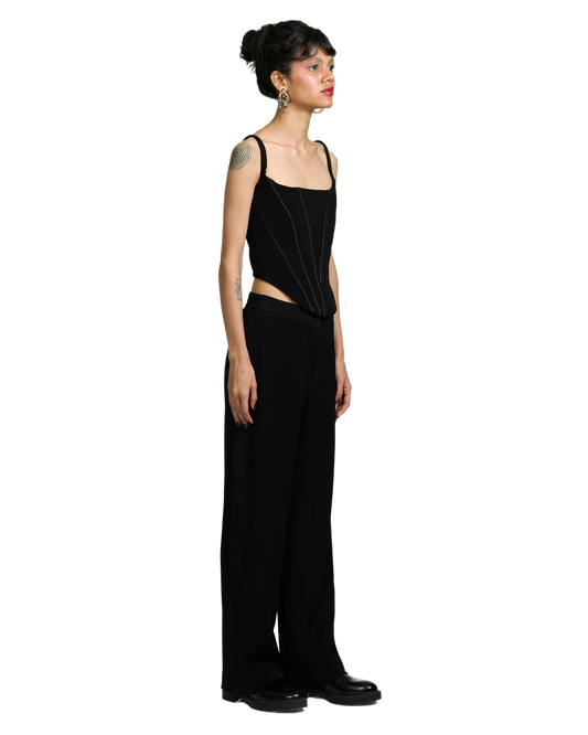 Knotty Corset With High Waisted Pants - Black