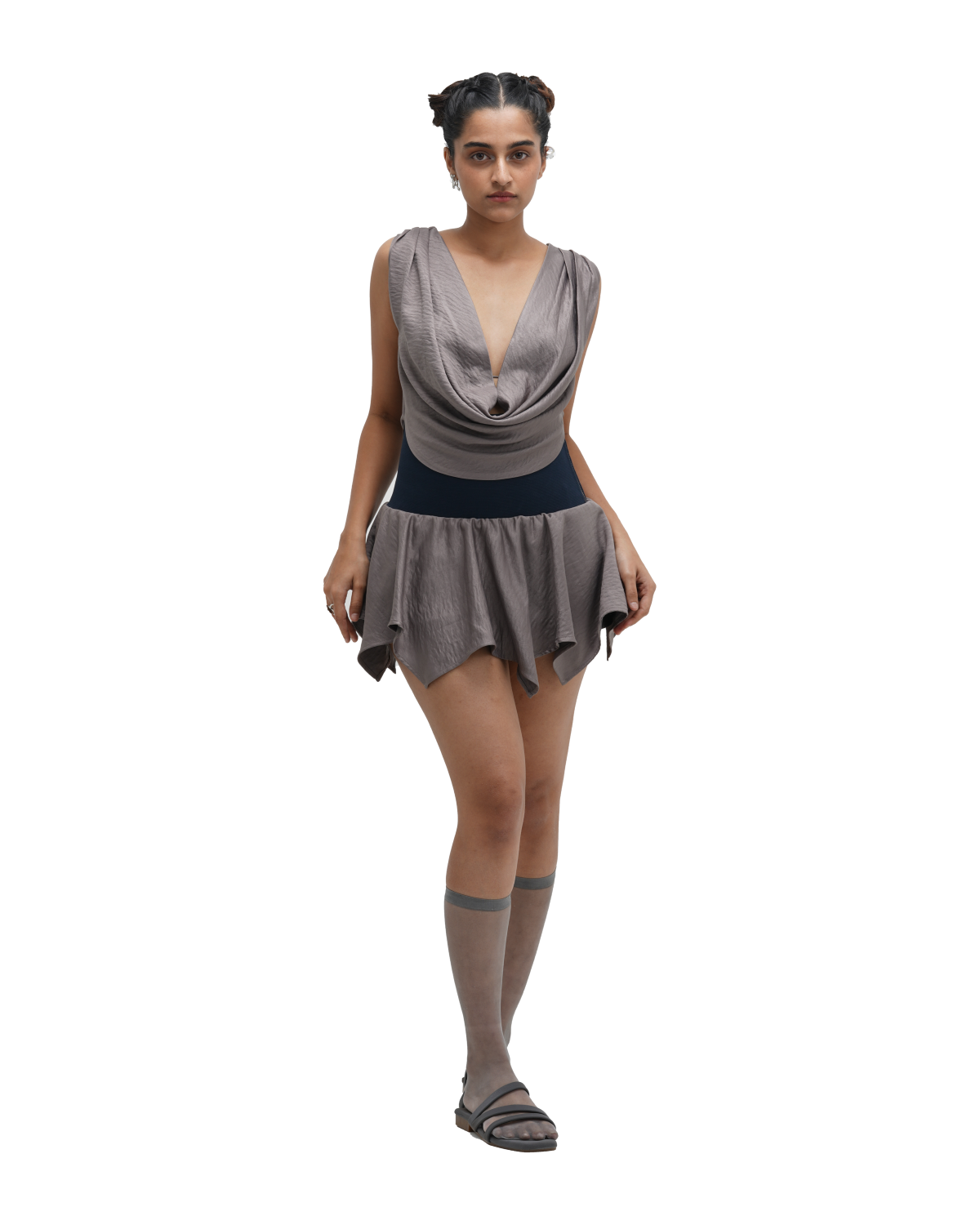 GREY COWL TOP WITH FLAIR SKIRT