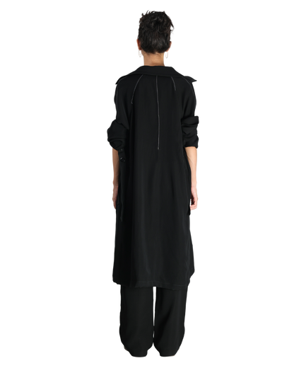 Trench Coat With Affair Corset Paired Up With High Waisted Pants - Black