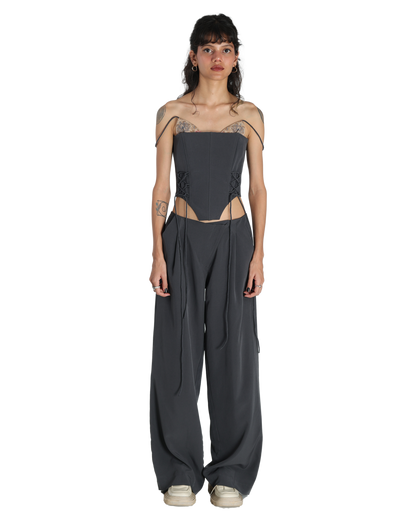 Bunny Ears Corset With Angle Fly Pants - Dark Grey
