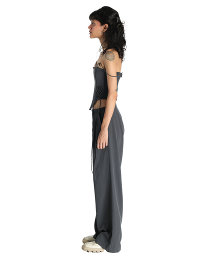Bunny Ears Corset With Angle Fly Pants - Dark Grey